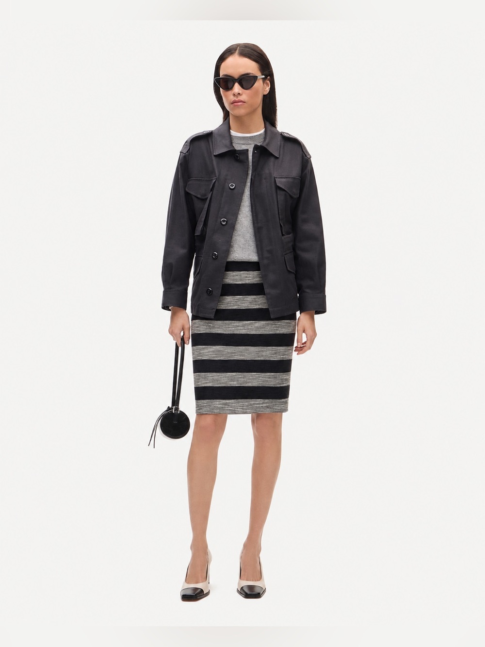 J. Crew Striped Jacquard Pencil Skirt Black 618